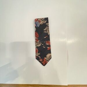 Classic Gray Floral Tie with Orange and Beige Accents
